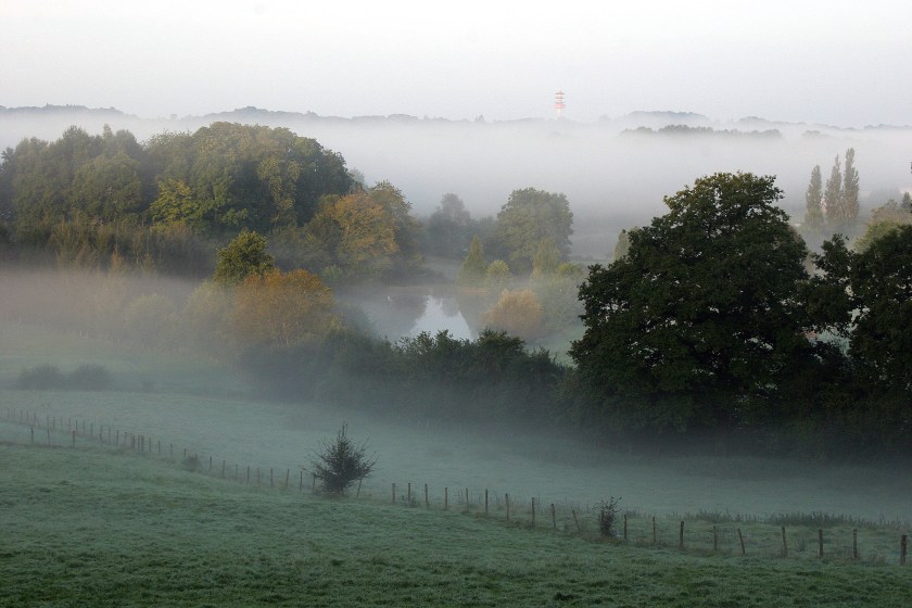 La Porcherie, France - A misty morning as viewed from the gite