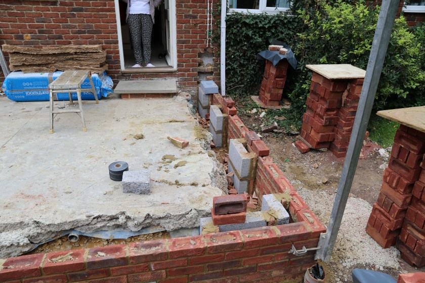 Conservatory - Opposite end, where you can see the beginnings of the pillars which will separate the three full height windows.