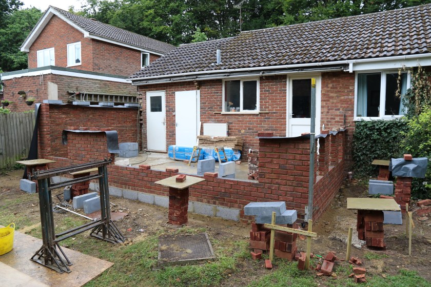 Conservatory - view  across "siskin henge". You can see just how wide the bi-fold door aperture is going to be.