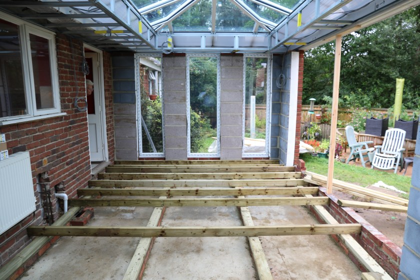 Conservatory - Sleeper walls with joists laid in temporary positions