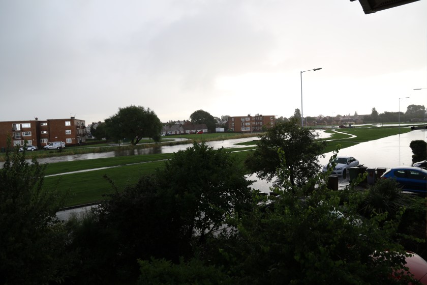 Moreton Floods - Millhouse Lane across Town Meadow. View from bedroom window
