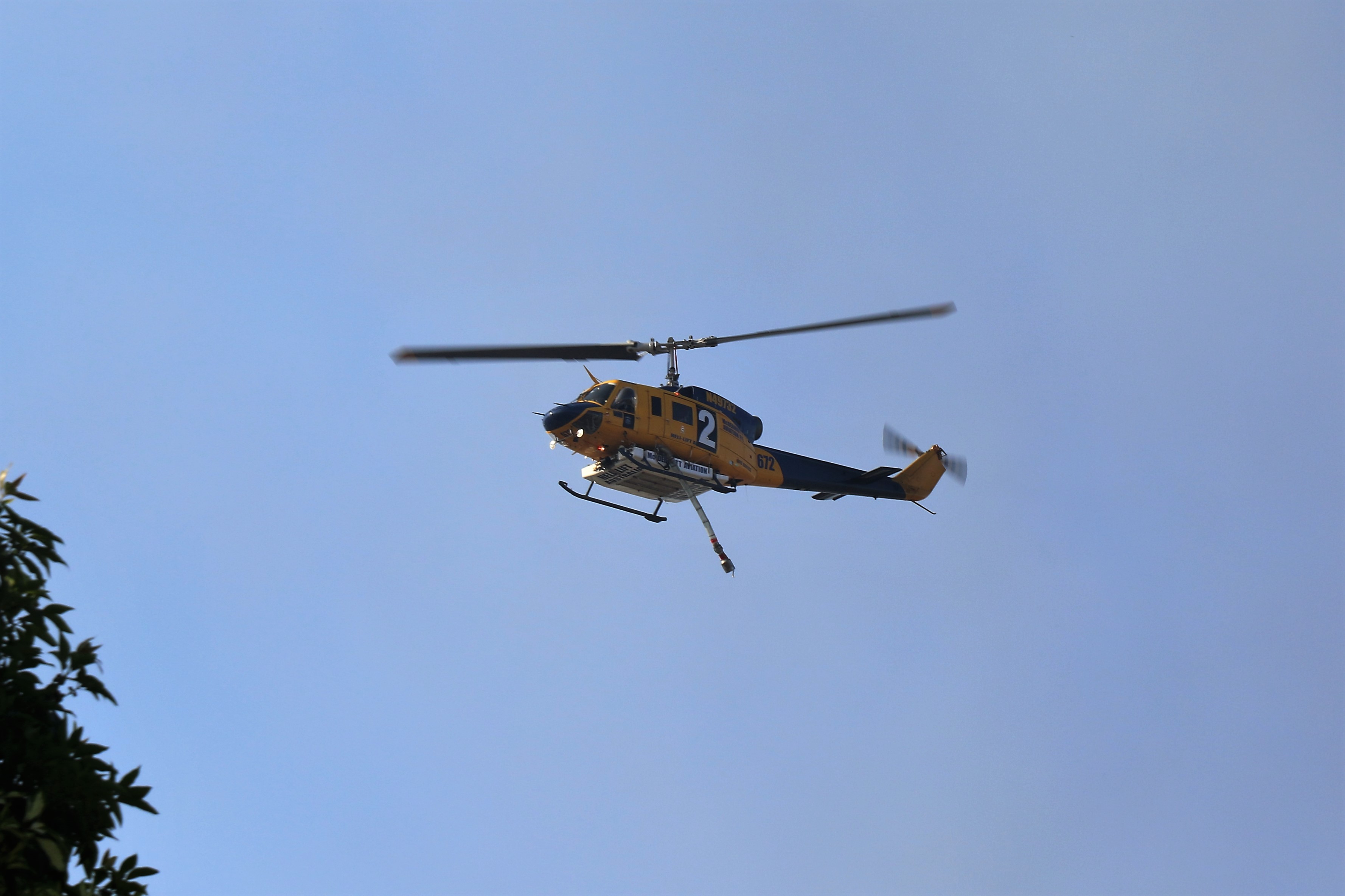 First of the Water Bomber Helicopters - Bushfire - Near Warton Road, Perth WA. (Airline: McDermott Aviation Aircraft: Bell 214B-1)