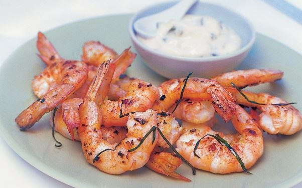 Barbecued Prawns with Honey Ginger Mayonnaise