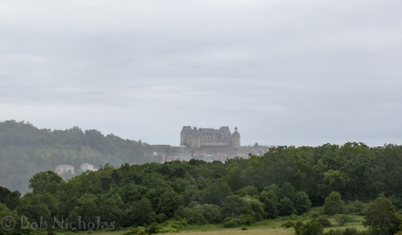 Chateau Hautefort - A distant view through the rain and mist